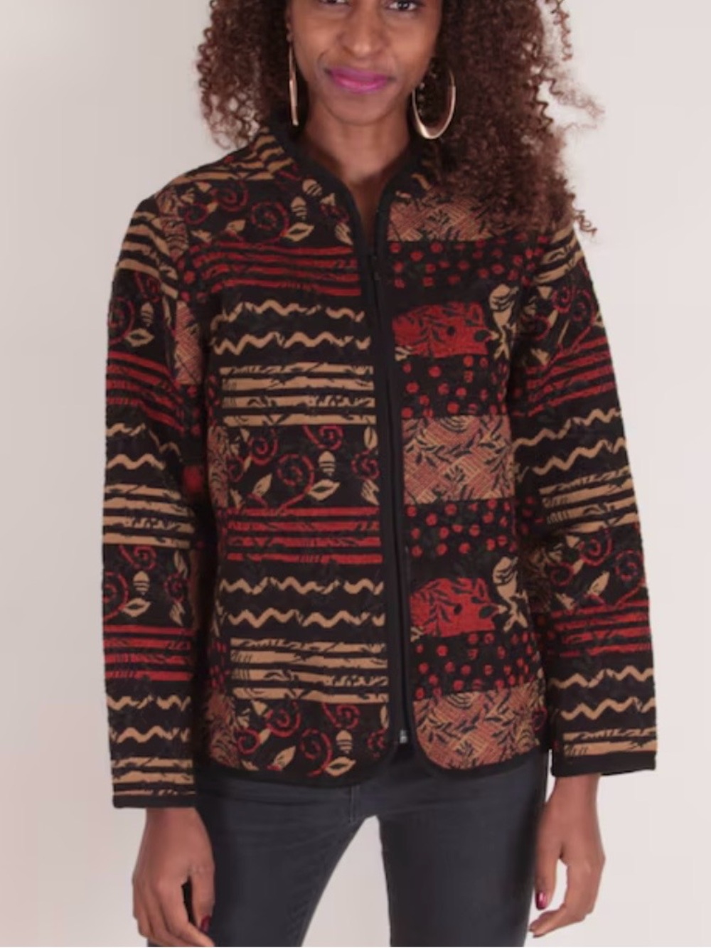 Studio Works Patchwork-Pattern Bomber vintage boho Jacket .